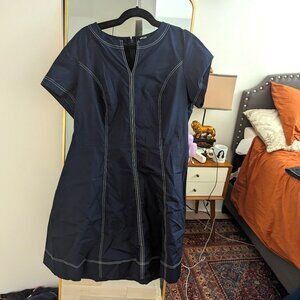 Eshakti Contrast top-stitch cotton poplin dress